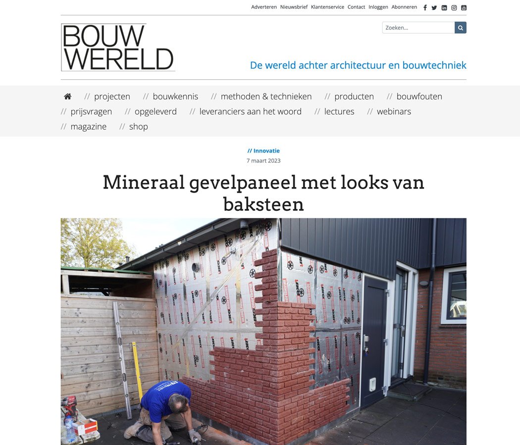 Artikel Bouwwereld.nl Mineraal gevelpaneel met looks van baksteen